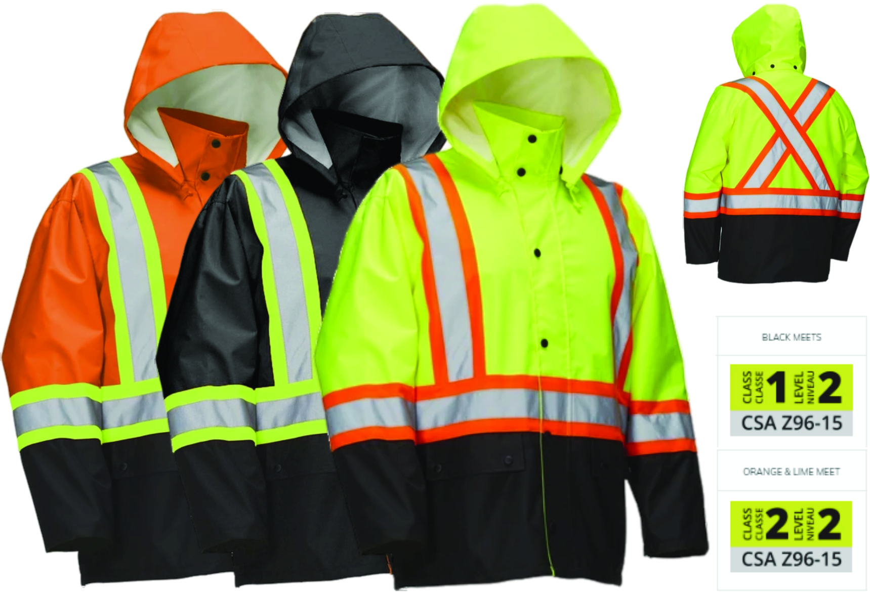 450 Denier Heavy Oxford Safety Rain Jacket with snap-off Hood