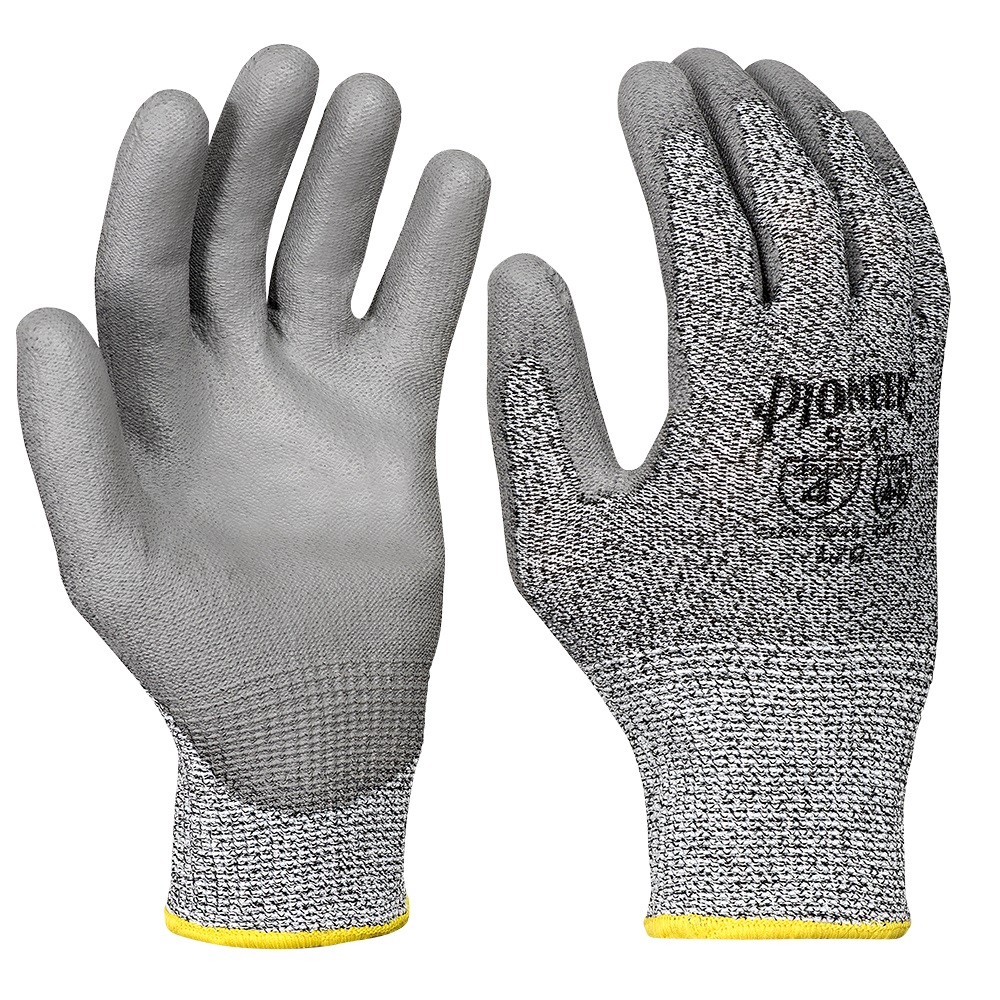 PIONEER CUT-RESISTANT GLOVES (PAIR) WITH GREY PU COATING - LEVEL A4