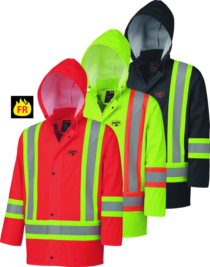 PIONEER PROTECTIVE - FLAME RESISTANT FR PU STRETCH HI-VIS SAFETY RAIN JACKET