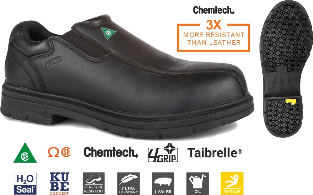 ACTON Roosevelt, Black Slip-on Chemtech Work Shoes
