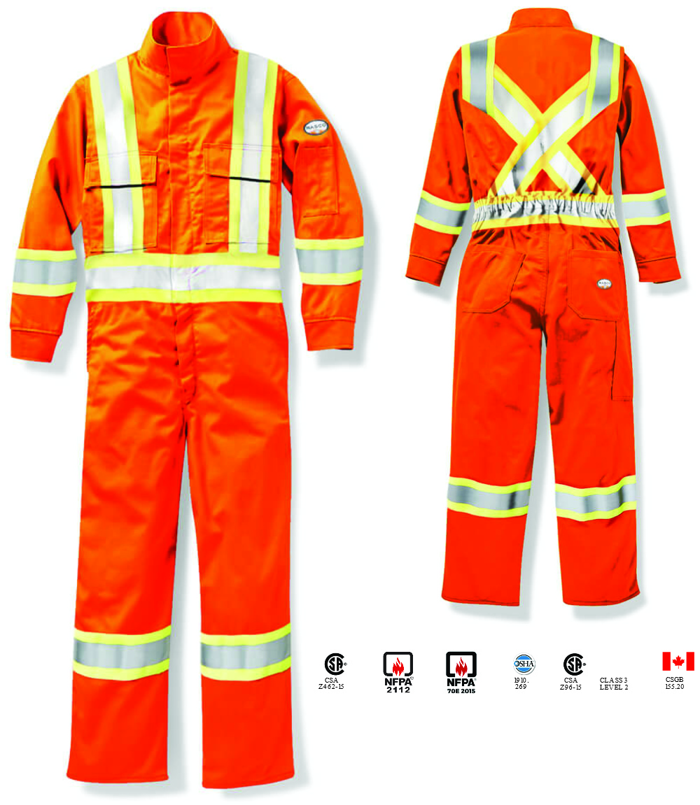 RASCO HI VIS ORANGE 7oz 88/12 FR COVERALL WITH 4" REFLECTIVE TAPE