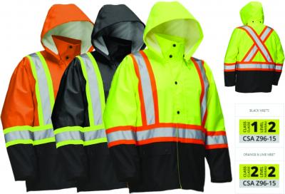 450 Denier Heavy Oxford Safety Rain Jacket with snap-off Hood