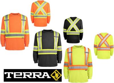 TERRA® Yellow Polyester Birdseye Traffic Long Sleeve Shirt 116525