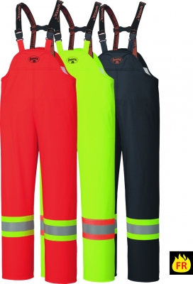 PIONEER PROTECTIVE - FLAME RESISTANT FR PU STRETCH HI-VIS SAFETY RAIN BIB PANT