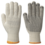 PIONEER KNITTED COTTON/POLY GLOVES - DOTS ON PALM - UNBLEACHED 12/PACK